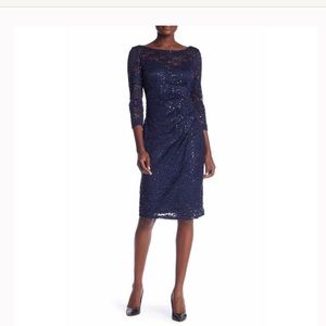 Marina Sequin Blue Lace Sleeve Dress